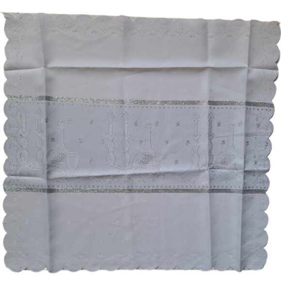 White Challah Cover Metallic Silver Thread Embroidered Shabbat Yom Tov Judai - Picture 7 of 8